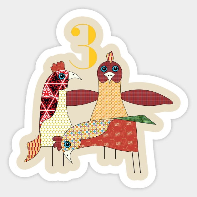 3 French Hens Sticker by bluehair